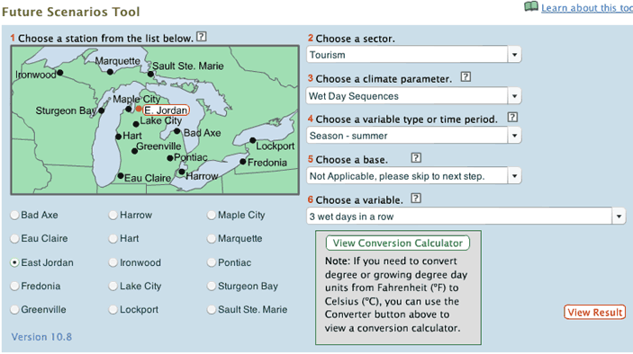 screenshot of the Future Scenarios Tool's input page